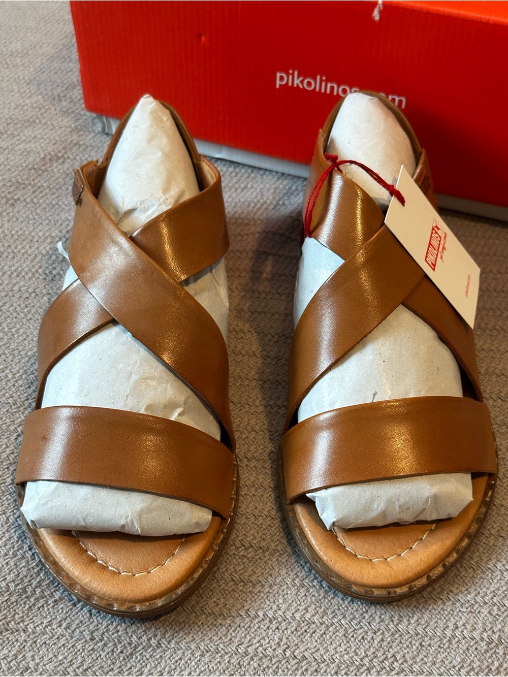 PIKOLINOS Brown Leather Crisscross Strap Sandals. Algar Wox sandals